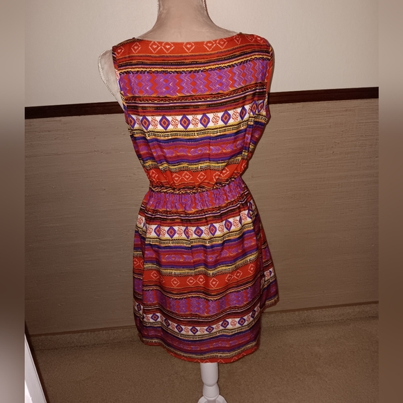 Speed Control~Colorful Orange Purple Aztec Geometric Sleeveless Midi Dress - Picture 4 of 16